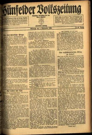 Ausgabe vom Mittwoch, den 01. September 1920.