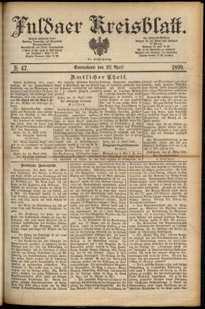 Erste Ausgabe vom Samstag, den 22. April 1899.