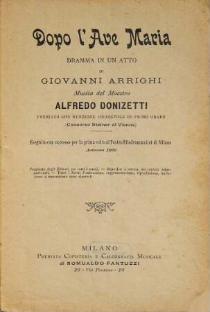 Dopo l'Ave Maria : dramma in un atto