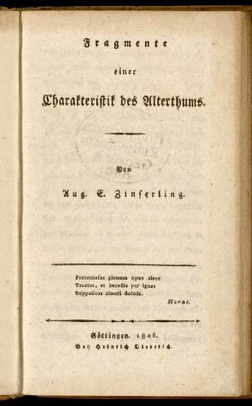 Fragmente einer Charakteristik des Alterthums
