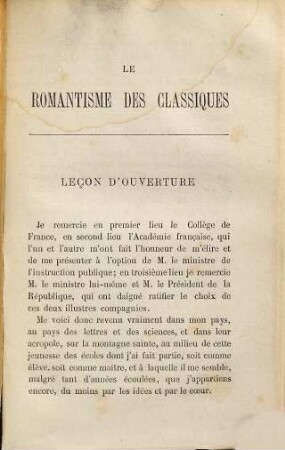 Le Romantisme des Classiques : Bibliothèque contemporaine