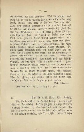13) [Brief vom] 21. Merz 1828