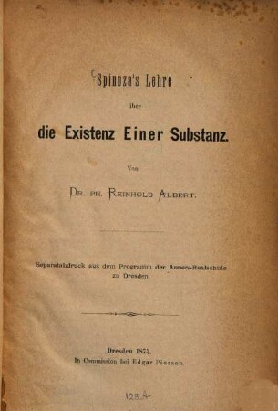 Spinoza's Lehre über die Existenz einer Substanz
