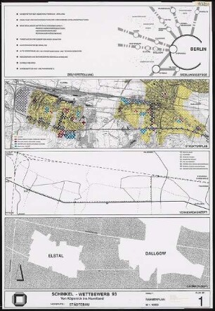Wohnen im Havelland Schinkelwettbewerb 1994: Rahmenplan: Siedlungsgefüge, Strukturplan, Verkehrs- und Grünkonzept 1:10000