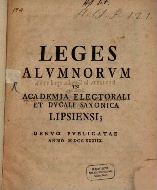 Leges Alvmnorvm In Academia Electorali Et Dvcali Saxonica Lipsiensi