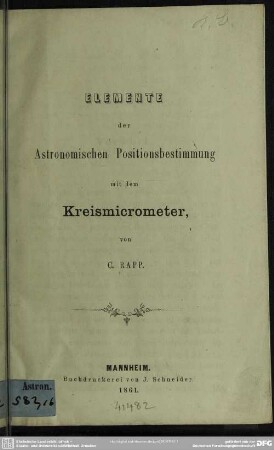 Elemente der astronomischen Positionsbestimmung mit dem Kreismicrometer