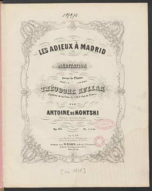 Les adieux à Madrid : méditation pour le piano : op. 135