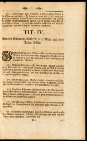 Tit. IV. Von des Schrannen-Meisters/ derer Meßer und derer Träger Pflicht