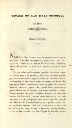 Estado de las islas Filipinas en 1842. Poblacion