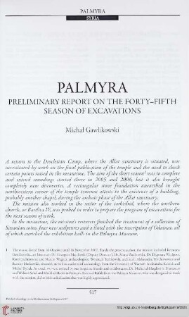 19: Palmyra : Preliminary report on the forty-fifth season of excavations