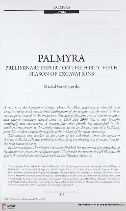 19: Palmyra : Preliminary report on the forty-fifth season of excavations