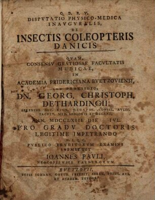 Dispvtatio Physico-Medica Inavgvralis, De Insectis Coleopteris Danicis