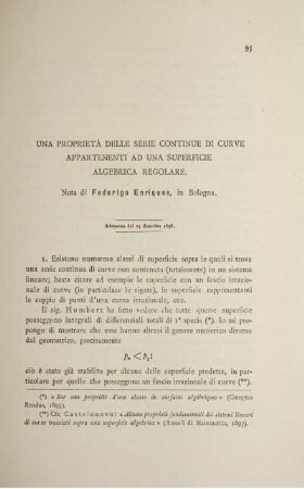 Una proprietà delle serie continue di curve appartenenti ad una superficie algebrica regolare.