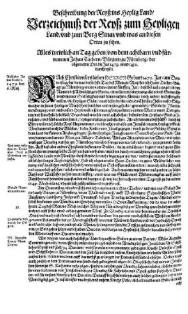 Beschreibung der Reyß ins Heylig Land / Herrn Johan Tuchern von Nürmberg