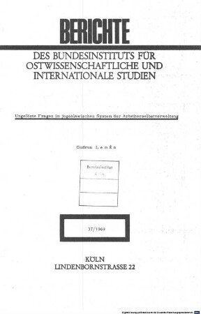 Ungelöste Fragen im jugoslawischen System der Arbeiterselbstverwaltung