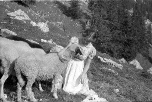 Bayrischzell: zwei Mädchen an einer Schafherde