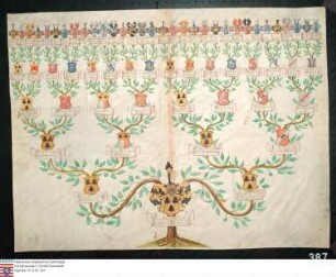 Ahnenprobe des Johann Philipp Friedrich Schütz v. Holzhausen. - ausgefertigt 1693 Dezember 1, Pergament