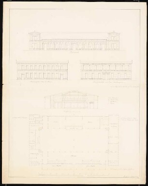 Schützenhaus, Berlin-Mitte: Ansichten, Schnitte, Grundriss