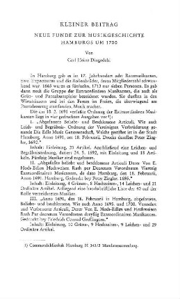 Kleiner Beitrag : Neue Funde zur Musikgeschichte Hamburgs um 1700