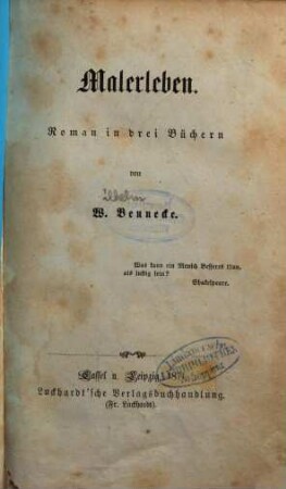 Malerleben : Roman in drei Büchern, 1