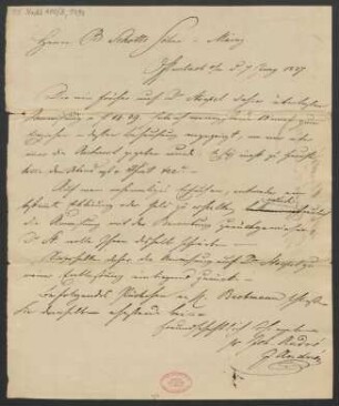 Brief an B. Schott's Söhne : 07.06.1827