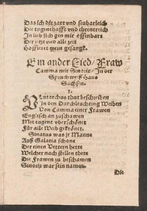 Ein ander Lied/ Fraw || Camma mit Sinorix/ Jn der || Spruchweiß Hans || Sachsen. ||