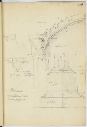 Rittersaal, Beuggen: Schnitt, Details (aus: Skizzen- und Fotoalbum 15)
