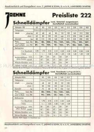 Preisliste über Dämpfer
