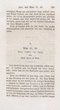 887-892 Über Röm 12,19: dote topon te orge