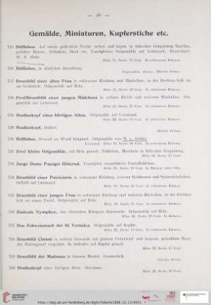 Gemälde, Miniaturen, Kupferstiche etc. (Nr. 725 - 857)