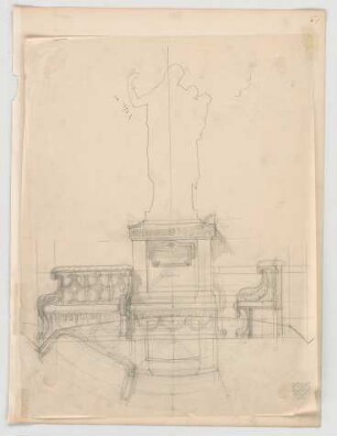 Thiersch, Friedrich von; Wiesbaden; Kurhaus - Figur (Teilgrundriss, Teilansicht); Möbel (Ansichten)