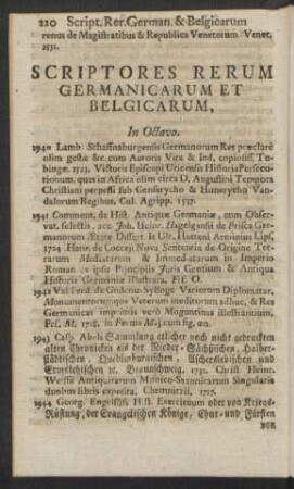 Scriptores Rerum Germanicarum Et Belgicarum, In Octavo