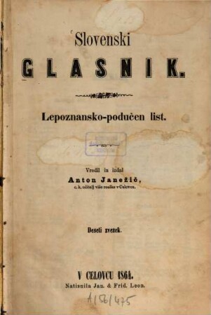 Slovenski glasnik : lepoznansko-podučen list. [7.] 1864