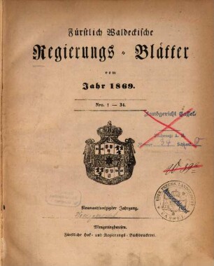 Fürstlich-Waldeckisches Regierungsblatt, 59. 1869