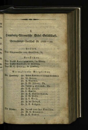 I. Hamburg-Altonaische Bibel-Gesellschaft. Verwaltungs-Ausschluß für 1818-19.