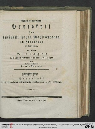 Zwölftes Heft: Protokoll der siebenzehnten und achtzehnten Konferenz auf dem Römer