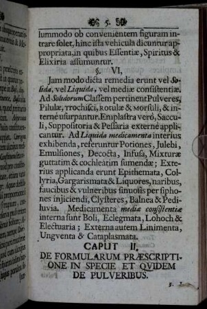 Caput II. De formularum præscriptione in specie et quidem de pulveribus.