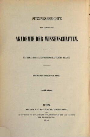 Sitzungsberichte der Mathematisch-Naturwissenschaftlichen Classe der Kaiserlichen Akademie der Wissenschaften. 23. 1857