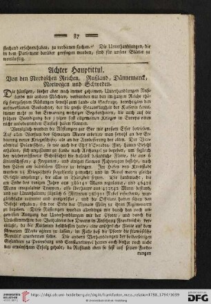 Achter Haupttitul: Von den Nordischen Reichen. Rußland, Dännemarck, Norwegen und Schweden