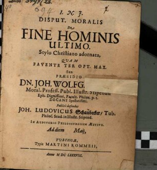 Disp. ... de fine hominis ultimo
