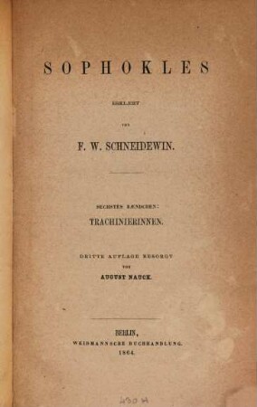 Tragoediae : Erklaert von F. W. Schneidewin, 6