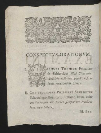Conspectus Orationum.