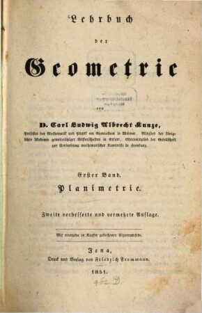 Lehrbuch der Geometrie, 1. Planimetrie. 1851.