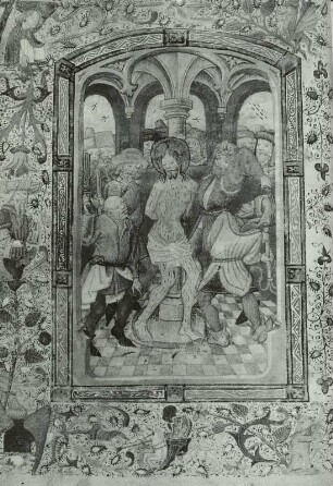 Illumination eines Stundenbuches, Geisselung Christi und ornamentale Rahmung