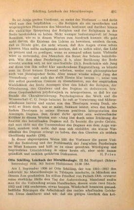 491-492 [Rezension] Schilling, Otto, Lehrbuch der Moraltheologie