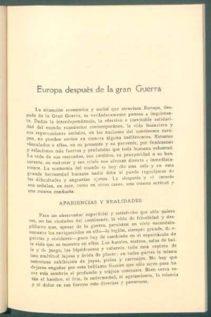 Europa después de la gran guerra