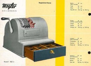 Werbeblatt bzw. Katalogseite für Mogler-Registrierkassen