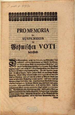 Pro-Memoria die Suspension der Böhmischen Voti betreffend