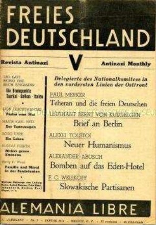 Exilzeitschrift der Bewegung "Freies Deutschland" (Mexico) u.a. zur Konferenz von Teheran