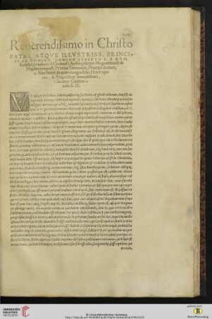 Reuerendissimo in Christo Patri, atqve Illvstriss. Principi ac Domino, Domino Alberto S. S. Rom. Ecclesiæ præsbytero Cardinali, Archiepiscopo Moguntinensi & Magdenburgensi, [...]